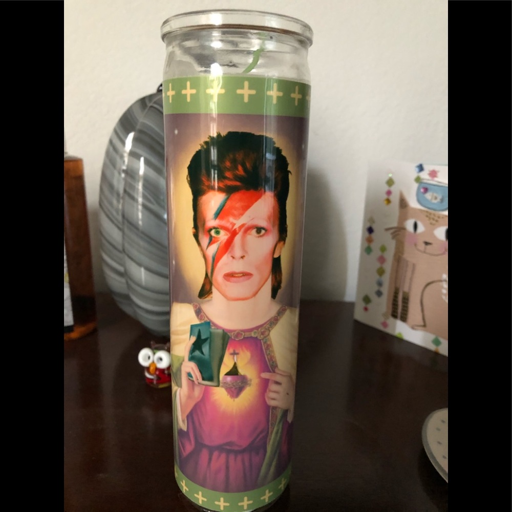 David Bowie Aladdin Sane kitschy prayer candle